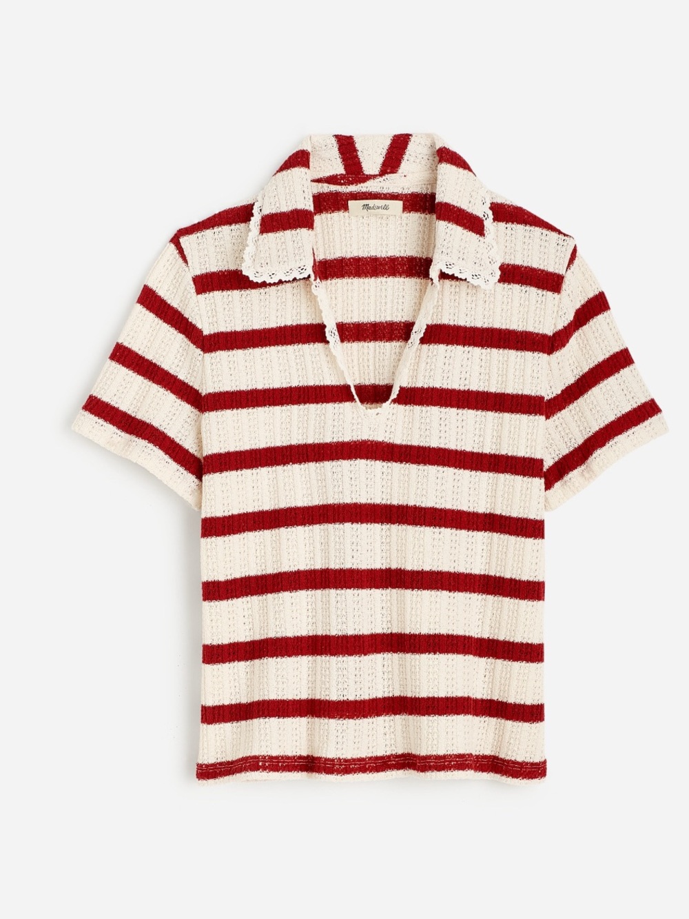 Madewell Crochet Knit V Neck Sweater Tee in Red Ochre